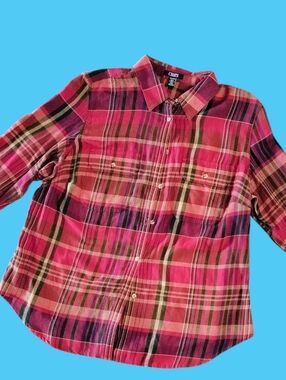 Chaps Pink Plaid Button-Down Shirt for Women 1X